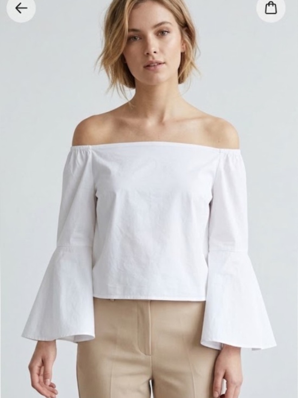 🐠Nicholas Off-Shoulder Blouse Bell Fluted Sleeves White 2